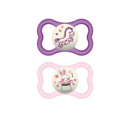 MAM Air Night Sensitive Skin 2pk Orthodontic Pacifiers Girl - 16+ Months