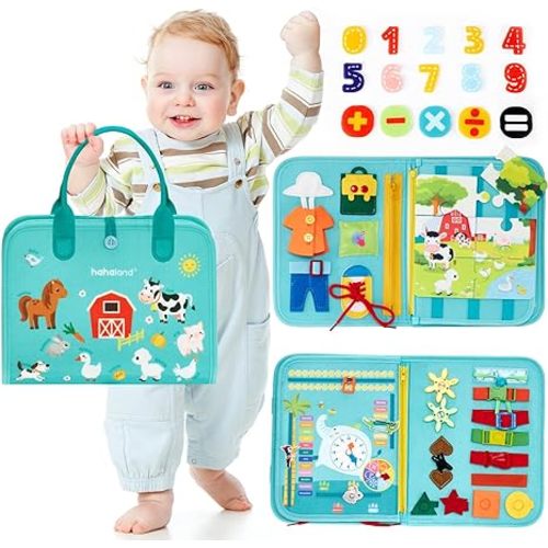 hahaland Busy Board for Toddlers Girls Montessori Toys for 3+ Year Old Farm Animals Preschool Learning Activities Toddler Travel Toys for 3+