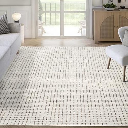 Abani Cream/Brown Area Rug – 6' x 9' – Oliver Collection – Crosshatch Pattern – Non-Shedding, Easy to Clean – Durable for Living Room, Bedroom, or Office, Pet & Child Friendly