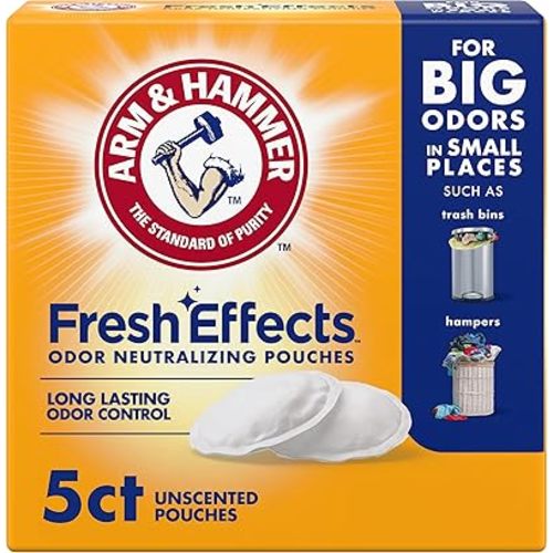 ARM & HAMMER Fresh Effects Odor Neutralizing Baking Soda Pouches, Long-Lasting Fragrance-Free Odor Absorber for Shoes, Cars, Home & Small Spaces, 5 Count