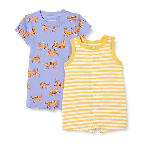 Amazon Essentials Unisex Babies' Cotton Jersey Sleeveless and Short-Sleeve Romper Set, Pack of 2