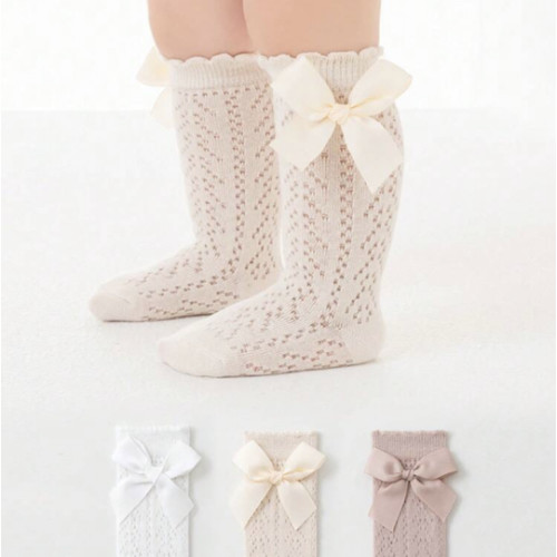 3 Pairs Children Bow Mesh Leg Stockings Breathable Mid-Calf Socks, Sweet Princess Style