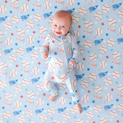 Baseball Blue Long Sleeve Play Ball Convertible One Piece | Posh Peanut®