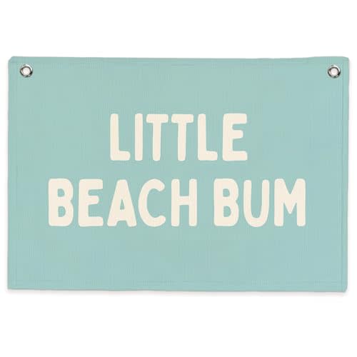 SJDFCSA Ocean Nursery Little Beach Bum Canvas Banner Wall Decor, Coastal Beach Room Decor, Coastal Beachy Wall Art Hanging Banner Flag for Kids Room Bedroom Nursery Playroom, 30x20 Inch