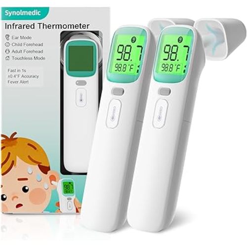 Ear Thermometer for Kids - Baby Forehead Thermometers FSA-HSA, Digital Infrared Termometro for Adults Newborn Infant Toddler with Fever Alarm & Mute Mode,40 Memories,No Touch(Green 2 Packs)