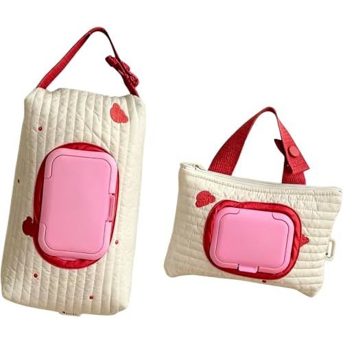 Bear Embroidery Wet Wipe Pouch, Hanging Storage Bag with Clip for Baby Stroller & Diaper Bag, Portable & Easy-Access Wipes Holder for Travel and Daily Use (Red)