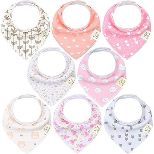 KeaBabies 8-Pack Organic Baby Bandana Bibs for Girls - Super Absorbent Triangle Baby Bibs for Drooling and Teething Infant, 100% Cotton Extra Soft for Newborn, Infant 0-36 Months (Pink Dreams)