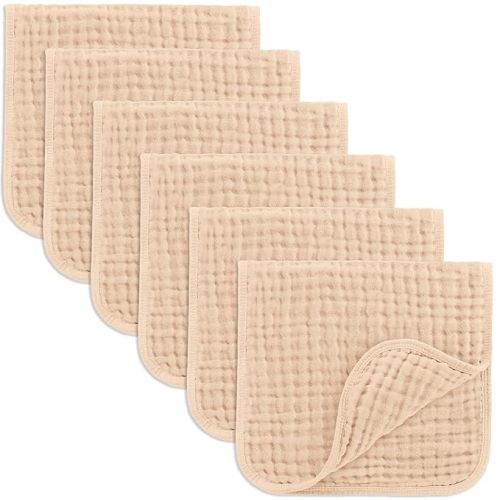 Comfy Cubs Muslin Burp Cloths 20" x 10", Pack of 10 - Large, 6-Layer, Ultra Absorbent 100% Cotton for Baby Drool and Messes - Soft, Safe & Gentle Baby Burp Cloths for Boys & Girls - Cream