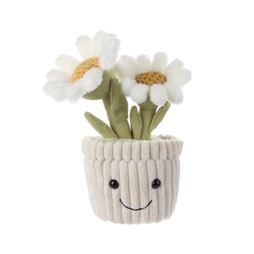 Apricot Lamb Soft Daisy Plant Plush Toy, Stuffed Green Pot, Kawaii Plushie for Kids 10 Inches