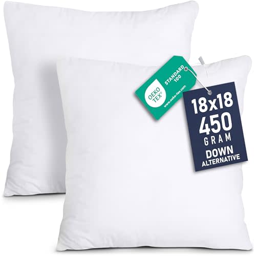 Utopia Bedding Throw Pillows Insert (Pack of 2, White) - 18 x 18 Inches Bed and Couch Pillows - Indoor Decorative Pillow