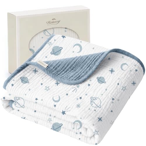 Konssy 100% Cotton Muslin Baby Blanket for Girls Boys, 40"x36" | Soft & Lightweight, 4-Layer Muslin, for Receiving, Swaddling, Crib, Stroller & Nursery, Newborn to Toddler (Star)