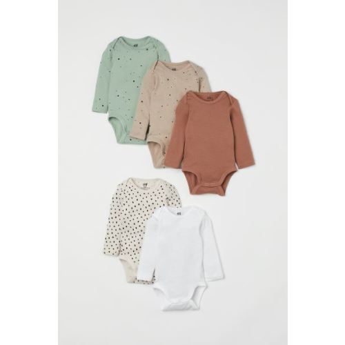 5-pack Long-sleeved Bodysuits - Light green/dotted - Kids | H&M US