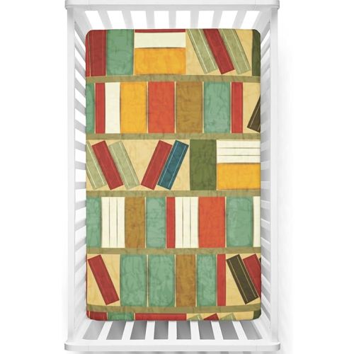 Bookshelf Themed Fitted Crib Sheet,Standard Crib Mattress Fitted Sheet Soft Toddler Mattress Sheet Fitted - Baby Sheet for Boys Girls,28“ x52“,Multicolor