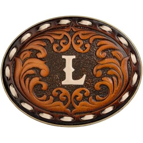 Western Belt Buckle for Cowboy & Cowgirl - Handmade Leather Engraved Initial Letter ABC To Z Western Style Accessory