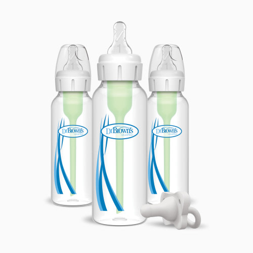 Dr. Brown's Options+ Narrow Anti-Colic Baby Bottles + Happy Paci Set (3 Pack) - 8 Oz