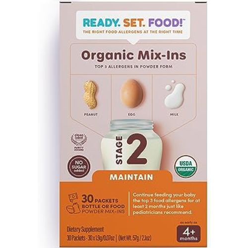 Stage 2 Mix-ins – Safe & Easy Early Allergen Introduction for Babies 4+ Months, Mix with a Bottle or Baby Food, With 3 Top Allergens: Organic Peanuts, Milk & Eggs By Ready Set Food! (30 Days)