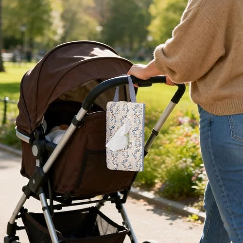 Quilted Baby Wipe Holder Floral Wipe Pouch Portable Hanging Wet Wipes Bag for Stroller, Travel