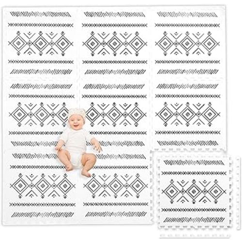Play Platoon Non-Toxic Extra-Thick Children's Play Mat, 9 Tiles - 72 x 72 inch Comfortable Cushiony Foam Floor Puzzle Mat for Kids & Toddlers with 24 x 24 inch Tiles - Black/White