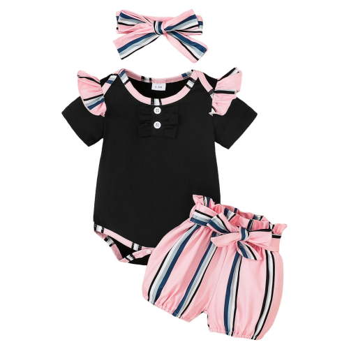 Leey-World Newborn Onesies Girl Baby Short Sleeve Onesie Bodysuits Girl Onesies(Black,3-6 Months)