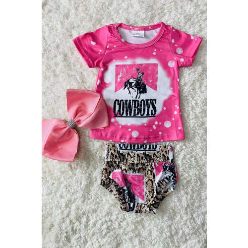 Buy infant baby clothes "COWBOYS" pink & snake print baby bloomer set 1150WY