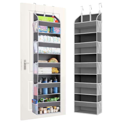 Torio Over the Door Storage Organizer, 15-Pocket Hanging Organizer for Kids Toys & Diapers, Heavy Duty with Clear Window, Grey