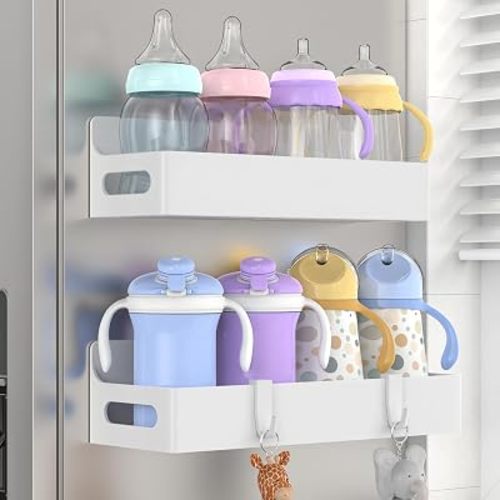 2 Pack Magnetic Spice Rack for Refrigerator White