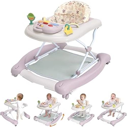 Foldable Baby 5-in-1 Activity Walker - Rocker, Activity Center, Bouncer, Seat Walker, Push Walker - Adjustable Speed Rear Wheels and Height Toys Ages 6-18 Months… (Purple)