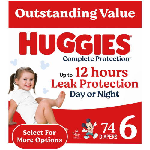 Huggies Complete Protection Baby Diapers, Size 6 (35+ lbs), 74 Count