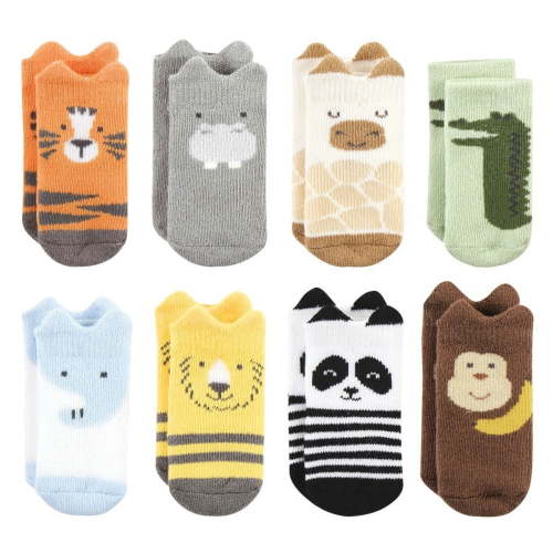 Hudson Baby Infant Boy Cotton Rich Newborn and Terry Socks, Zoo Animals, 0-6 Months