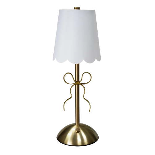 Home Decor Collection, Tabletop LED Touch Lamp with Scalloped White Fabric Shade and Gold Metal Bow Accent
