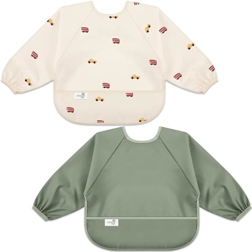 Long Sleeve Baby Bib, Waterproof Fabric, Catch-All Pocket, Baby Smock Bib, Adjustable Sleeves