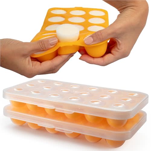 Silicone Baby Reusable Food Storage Tray (2 Pack) - Pop Out 1oz Portion Silicone Stackable Freezer Tray, Snap-on Lid, Non Toxic BPA & PVC Free, Dishwasher &Microwave Safe, Healthy Meal Prep, Gift