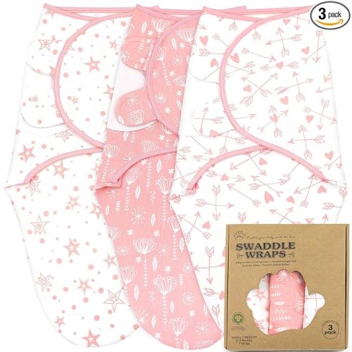 Swaddles for Newborns – 3-Pack Infant Swaddles 0-3 Months – Adjustable Swaddle Sleep Sack – Soft Organic Cotton Baby Wrap for Safe & Cozy Sleep (Rose Pink)