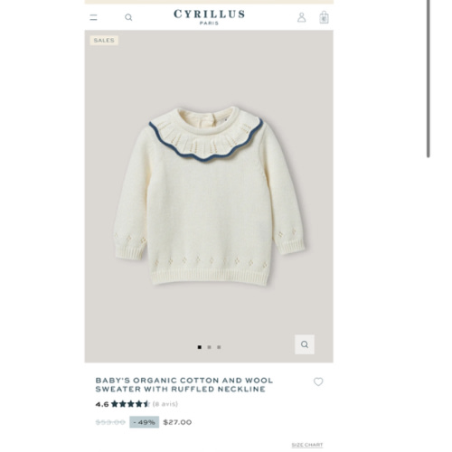 Baby's organic cotton and wool sweater with ruffled neckline