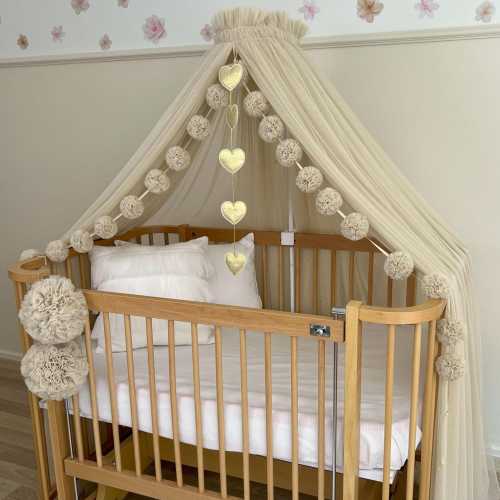 Beige Tulle Crib Canopy: Nursery Bed Curtains