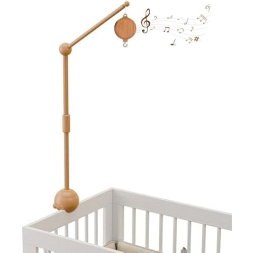 Crib Mobile Arm with Music Box,32.5 Inch Crib Mobile Stand,Wooden Mobile Arm for Crib (2 Modes,360°Adjustable,100% Beech Wood) Baby Crib Mobile for Boy and Girl
