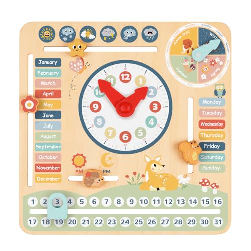 TOOKYLAND Kids Daily Calendar Montessori Educational Wooden Learning Toys My Calendar Clock Wooden Toys for Toddler Kids