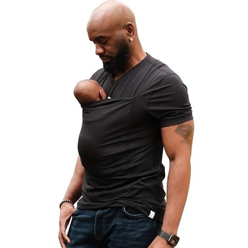 Lalabu The Dad Shirt | Hands-Free Baby Carrier for Dad with Kangaroo Pouch | Engineered for Bonding, Safety, & Comfort for Newborns Up to 15 Lbs. | CPSC Compliant - Black - Large