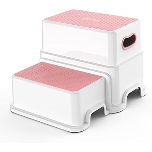 Victostar 2 Step Stool for Kids, Anti-Slip Sturdy Toddler Two Step Stool for Toilet Potty Training, Bathroom,Kitchen (Pink)