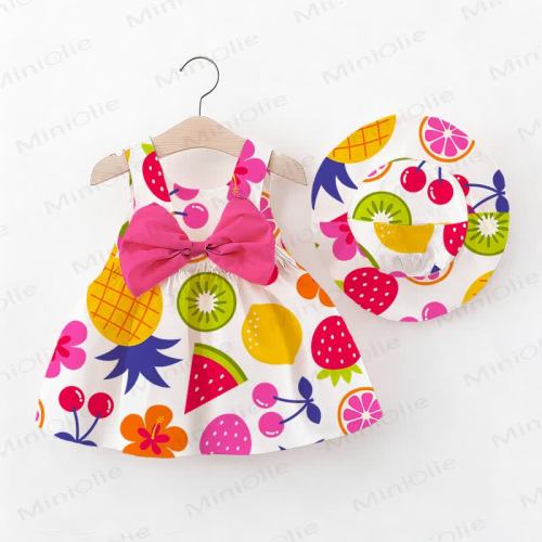Baby Girl Colorful Fruits Bow Dress with Hat