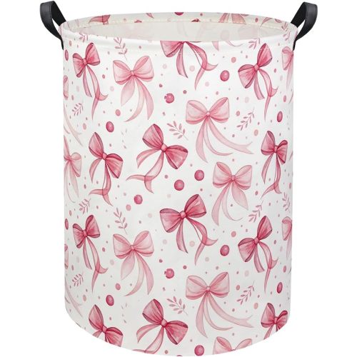 HIYAGON Butterfly Baby Laundry Basket Baby Hamper for Nursery Girl Kids Butterfly Hamper Cute Kids Toys Storage Bin Organizer Butterfly Room Decor for Home(Pink Bowknot)