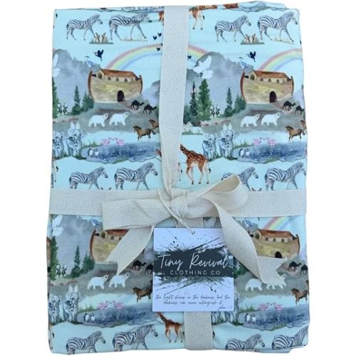 Tiny Revival Noah’s Ark Baby Blanket – Christian Baby Gift, Bamboo Swaddle Blanket, Soft Receiving Blanket for Infants 40"x40"