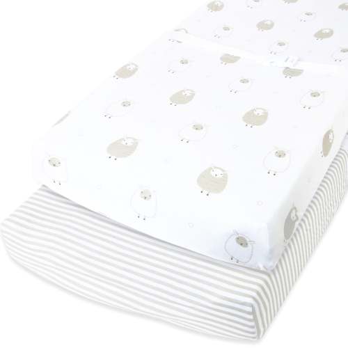 Cotton Jersey Changing Pad Covers (16 x 32 inch) - Stripes and Lamb (2 Pack)