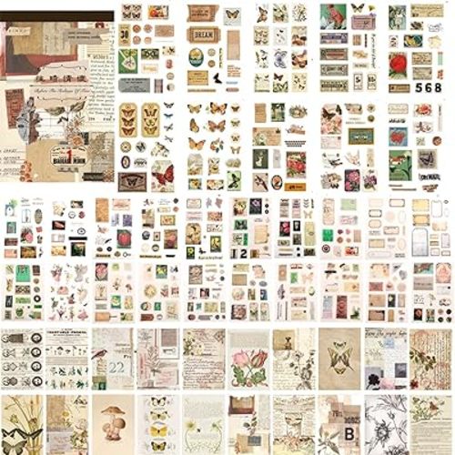 410 Aesthetic Scrapbook Stickers, Vintage Stickers for journaling 20 Scrapbook Papers, Scrapbooking Supplies, Adult Stickers for Scrapbooking. Sticker Book for journaling