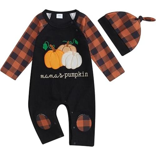 Ledy Champswiin 2Pcs Neutral Outfits Newborn Baby Boy Girl Pumpkin Romper Jumpsuit My 1st Halloween Clothes with Hat