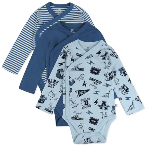 HonestBaby unisex-baby 3-pack Long Sleeve Side-snap Kimono Bodysuits Organic Cotton for Infant Baby Boys, Girls, Unisex