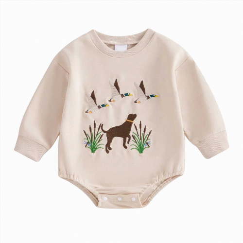 UngA Duck Hunting Infant Baby Boy Clothes Long Sleeve Mallard Duck Sweatshirt Romper Bodysuit Fall Winter Spring Outfit (Beige,0-3 Months)