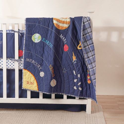 Personalized Solar System Baby Quilt | Cotton Navy Nursery Bedding