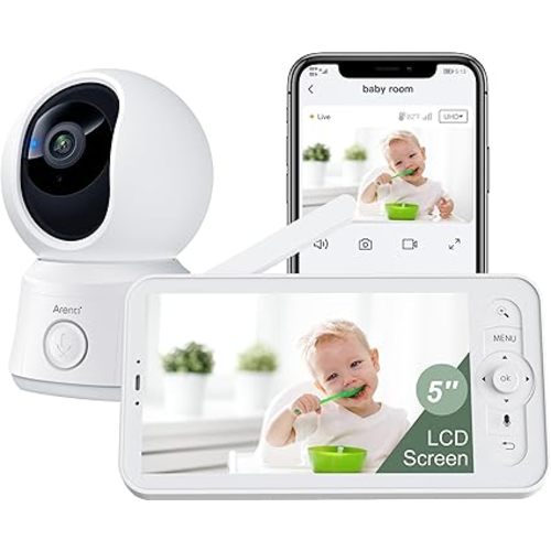 ARENTI WiFi Baby Camera Monitor, 5-inch Screen, Smartphone App, Motion Tracking, Timed Detection, Encrypted Connection, Super Night Vision, 2-Way Talk, Temp Sensor, Lullaby, Support Local Storage