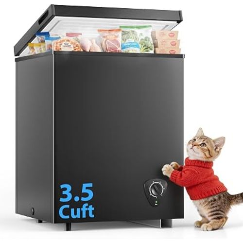 Small Chest Freezer 3.5 Cu.Ft, Mini Deep Freezer with Removable Basket, 7-Temp Adjustable, Ultra Quiet, Energy Saving, Compact Deep Freezer for Home, Apartment, Office, Garage, Black